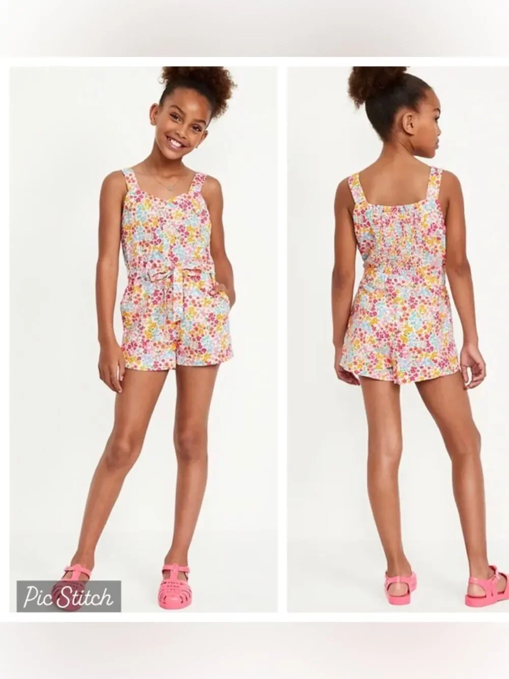 Old Navy Sleeveless Linen-Blend Tie-Front Romper for Girls NWT 10/12